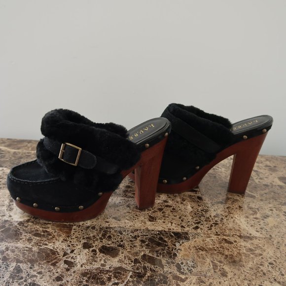 Lauren Ralph Lauren Mule Clog Faux Fur Heel 9.5 - Picture 11 of 14